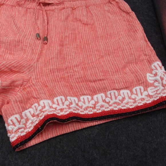 Anthropologie Beachcomber Linen Embroidered‎ Shorts Drawstring Waist Coral S - Picture 7 of 7